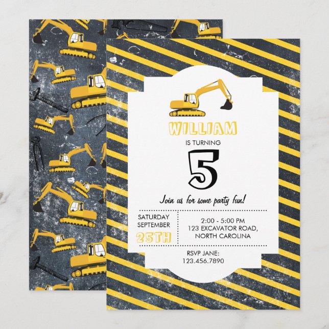 Convites Aniversário dos Caminhões e Ferramentas de Constru (Frente/Verso)