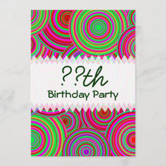 Convites Aniversário dos Círculos Retro Rosa e Verde