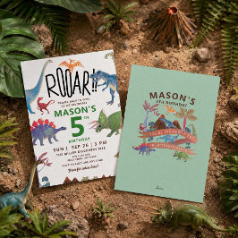 Convites Aniversário dos Dinossauros Aquarela
