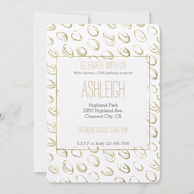 Convites aniversário dos Dourados Círculos de Abstrato (Frente)