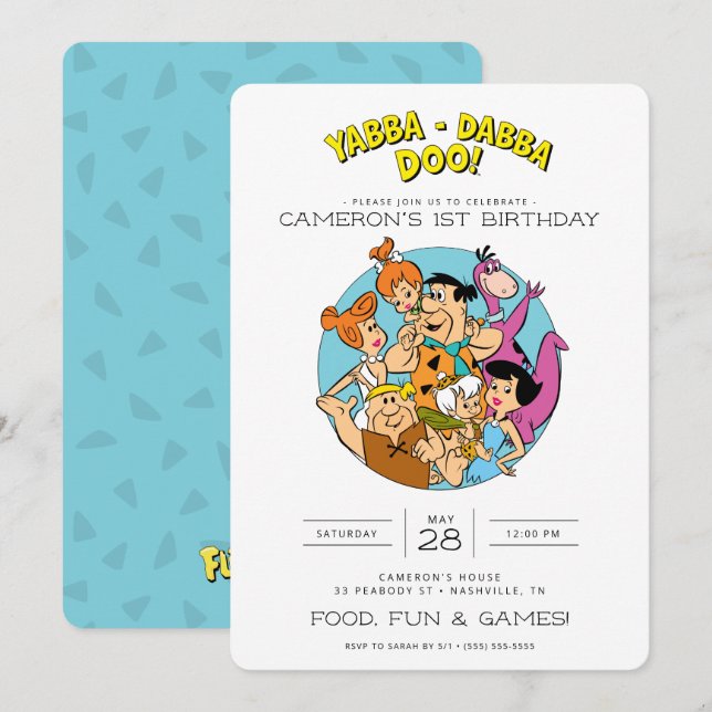 Convites Aniversário dos Flintstones (Frente/Verso)