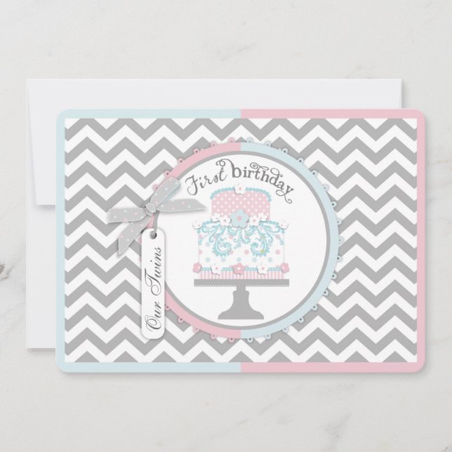 Convites Aniversário dos gêmeos do laço e do tutu primeiro (Frente)