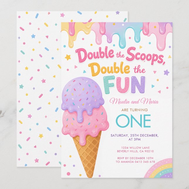 Convites Aniversário dos Gêmeos Duplique as Colheradas Dupl (Frente/Verso)