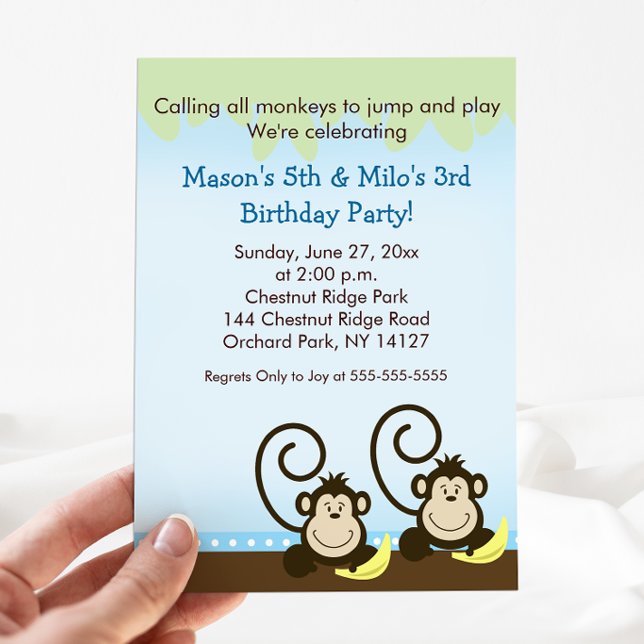 Convites Aniversário dos Macacos Gêmeos  (Twin Boys Birthday Invitation)