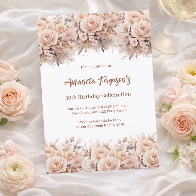 Convites Aniversário dos rosas de pêssego (Criador carregado)
