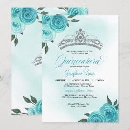 Convites Aniversário dos Rosas de Turquesa Silver Tiara Qui