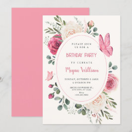 Convites Aniversário dos Rosas Florais de Aquarela branca r