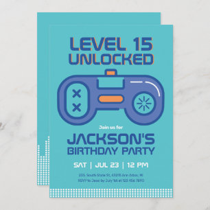 Convites Aniversário dos Videos games Azuis do Teal do Garo