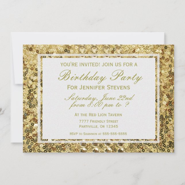 Convites Aniversário | Dourado Confetti Glitter Bling (Frente)