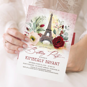 Convites Aniversário Dourado cor-de-rosa de Paris do