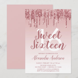 Convites Aniversário Dourado cor-de-rosa do doce dezesseis