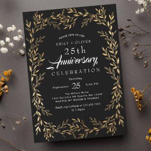 Convites Aniversário Dourado da Folha do Elegante Negro