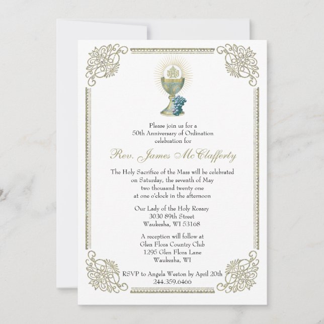 Convites Aniversário Dourado da Ordenação Católica (Frente)