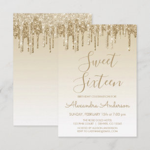 Convites Aniversário Dourado de Brilho Doce Dezesseis