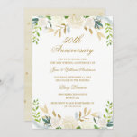 Convites Aniversário Dourado de Casamento Floral de Waterco<br><div class="desc">Convites Elegantes de Aniversário de Casamento com design de cor d'água floral em tons de ouro,  creme,  limão e verde. O texto do estilo clássico em ouro pode ser totalmente personalizado. Coleção de Casamentos na Loja Little Bayleigh!</div>