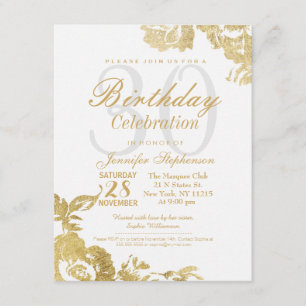 Convites Aniversário Dourado do Rosa Floral Simples Elegan