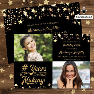 Convites Aniversário Dourado Estrelas Anos na Foto do FAZER