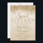 Convites Aniversário Dourado Glitter Sparkle Sweet 16<br><div class="desc">Dourada Glitter Sparkle Sweet 16 Aniversário</div>