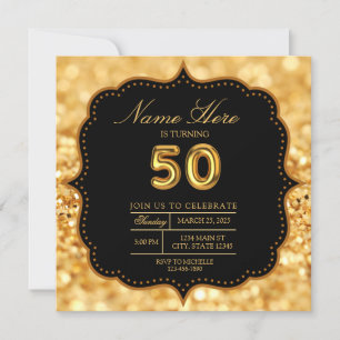 Convites Aniversário Dourado Negro do 50º Adulto