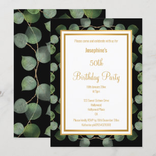 CONVITES ANIVERSÁRIO DOURADO NEGRO VERDE SAGE EUCALYPTUS S