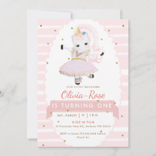 Convites Aniversário Dourado Pastel Pink Ballerina Unicorn