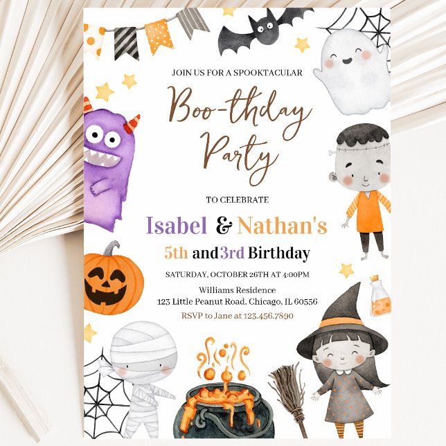 Convites Aniversário Duplo de Halloween dos Monstros (Criador carregado)