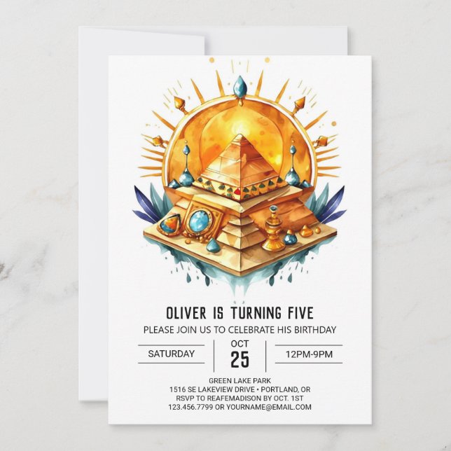 Convites Aniversário Editável das Pirâmides Antigas do Egit (Frente)