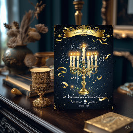Convites Aniversário Elegante à Luz de Velas | Tema Dourado
