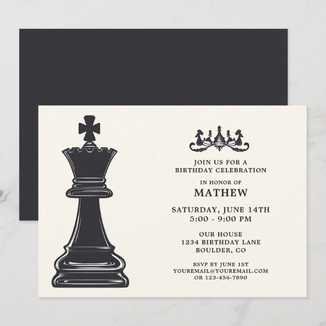 Convites Aniversário Elegante Clássico do Xadrez-Teto-Teto (Frente/Verso)
