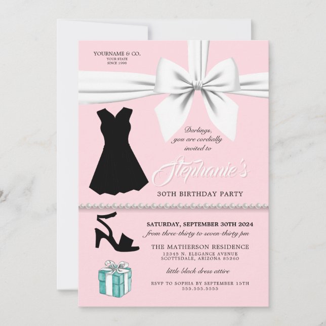 Convites Aniversário Elegante da Moda Rosa para a Frente (Frente)