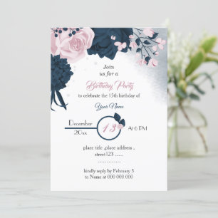 Convites aniversário elegante de marinhos e flores cor-de-r