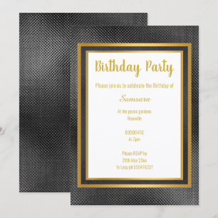 CONVITES ANIVERSÁRIO ELEGANTE METÁLICO PRETO E DOURADO INCO