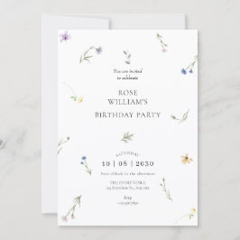 Convites Aniversário elegante minimalista de flores selvage