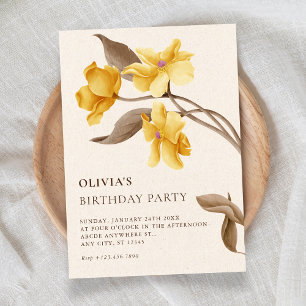 Convites Aniversário elegante minimalista floral estético
