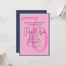 Convites Aniversário Elegante Moderno Rosa Marinho Script
