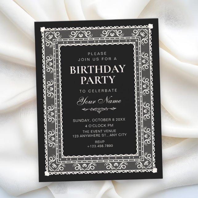 Convites Aniversário elegante preto (Criador carregado)
