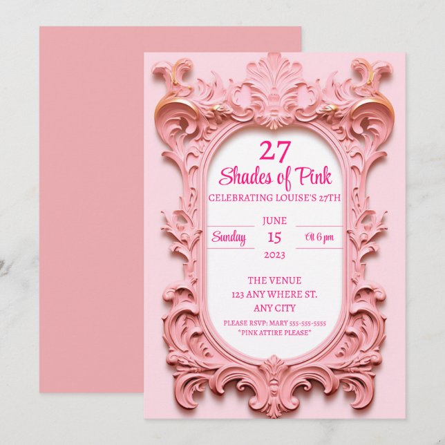 Convites Aniversário Elegante Rosa Moderno (Frente/Verso)