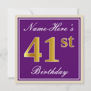 Convites Aniversário Elegante, Roxo, Faux Dourado 41rua + N