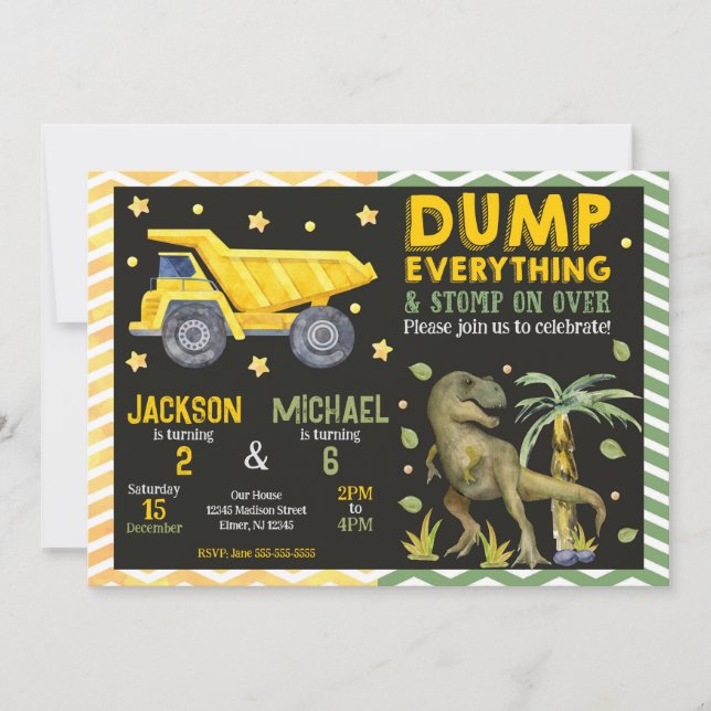 Convites Aniversário em Conjunto dos Irmãos Dinossauro e Co (Frente)