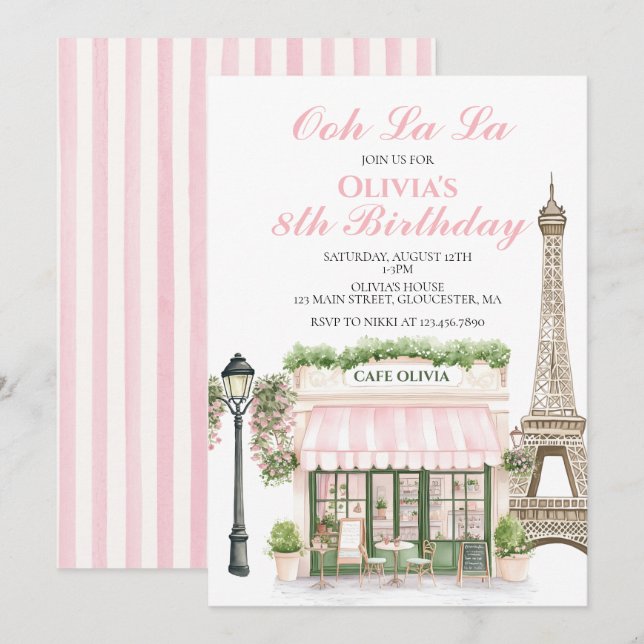 Convites Aniversário em Paris Café Parisiense (Frente/Verso)