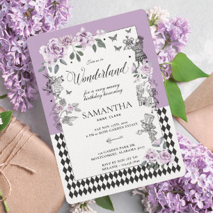 Convites Aniversário em Wonderland Chic Lilac Floral Fairyt
