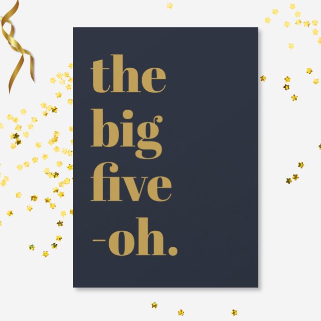 Convites Aniversário Engraçado Big Five-Oh Azul Marinho Dou (Front of invitation)
