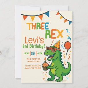 Convites aniversário engraçado do dinossauro Three Rex 3º