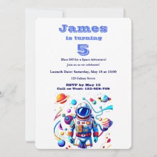 Convites Aniversário Espacial de 5 Anos Personalizado Astro