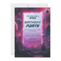 Aniversário Espacial de Astronauta Ciberpunk Neon