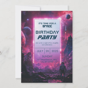 Convites Aniversário Espacial de Astronauta Ciberpunk Neon