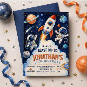 Convites Aniversário Espacial de Astronauta de Foguete em A