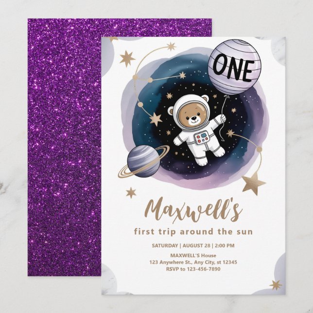 Convites Aniversário Espacial do Astronauta 1º (Frente/Verso)