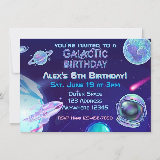 Convites Aniversário Espacial Galáctico Holográfico (Frente)