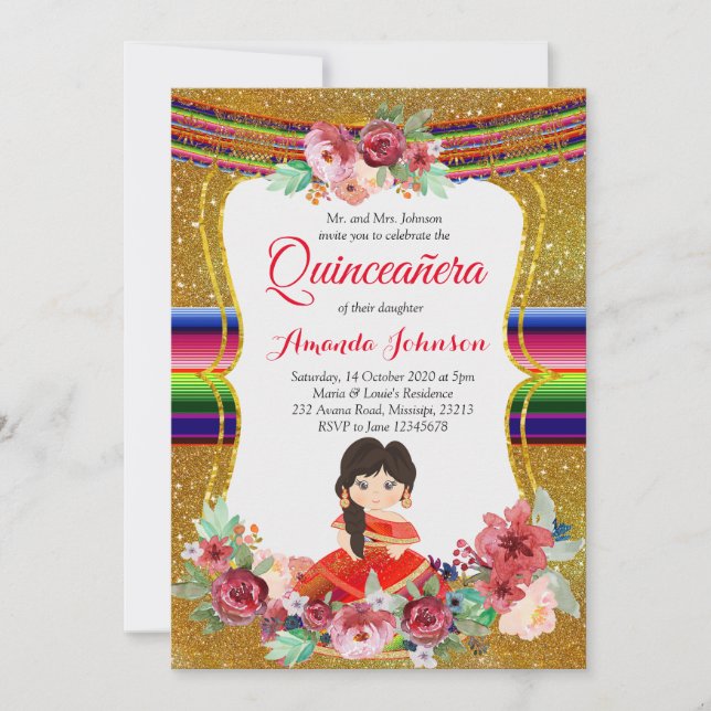 Convites Aniversário espanhol da Quinceañera Vermelha e Dou (Frente)